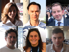 上段左からLiz、Geoffrey、Scott記者、下段左からJulian、Marie-pauline、Tom記者